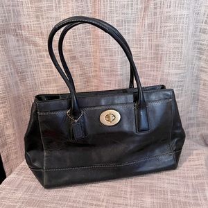 COACH Hamptons MADELINE Black Leather Shopper Tote Carryall Work Purse Bag